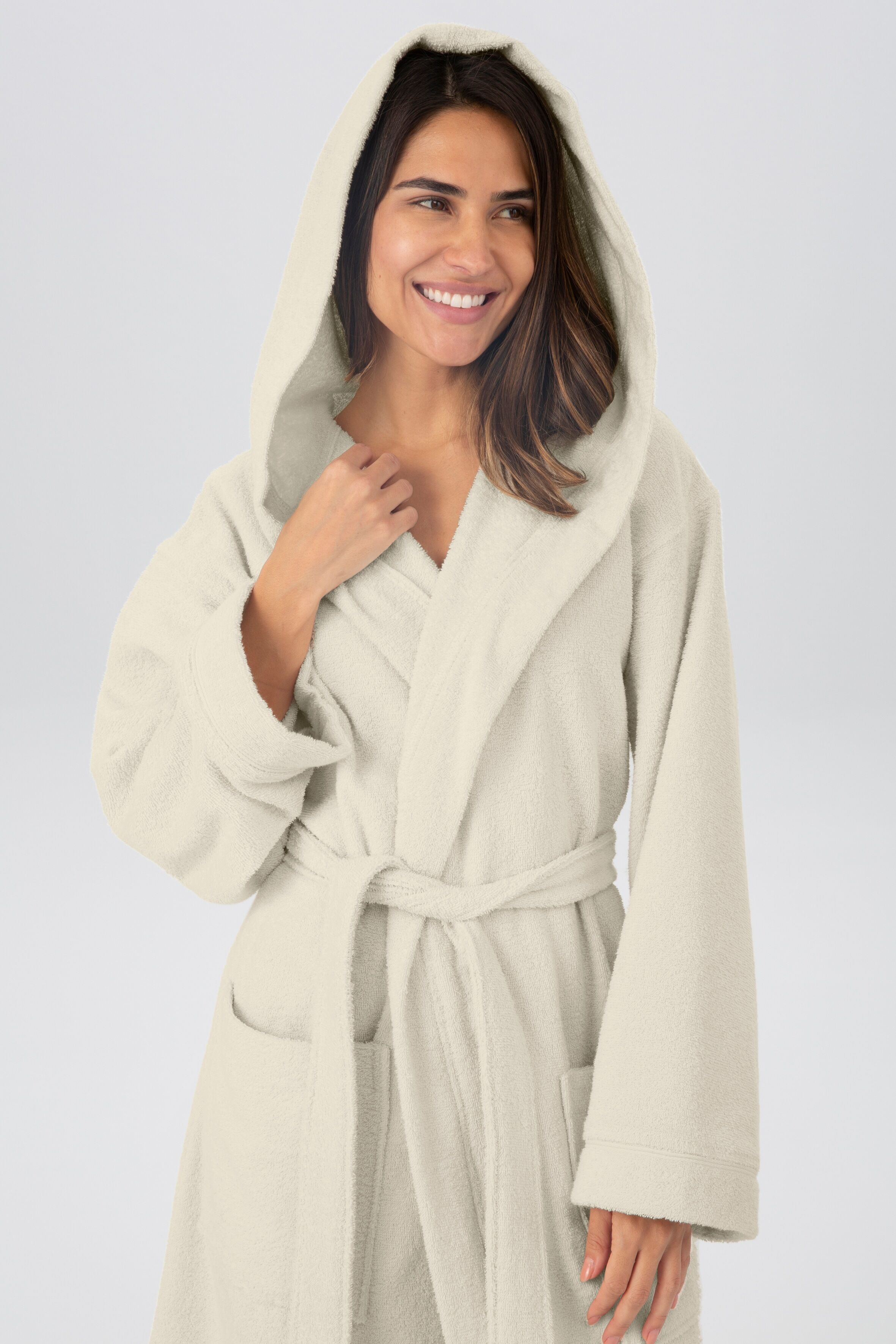 Unisex-Bademantel GOODPRODUCT "Sanremo, ideal für Sauna & Spa, Hotelbademantel, Morgenmantel" Gr. L, beige (natur), L:125cm, Baumwolle, Hausmäntel, Unisex-Bademantel, mit Taschen, Damen & Herren Bademäntel, S-3XL natur L L: 125cm, N-Gr