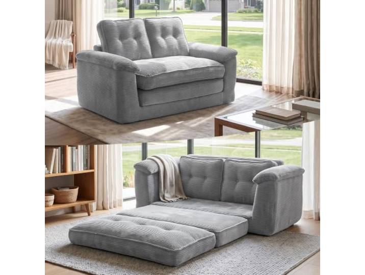 LEADZM Schlafsofa Sofa 207 x 148cm, 2-in-1 Boneless Cord Couch, Hellgrau 148x207x65cm,2 Sitzer Sofa Bed mit Schlaffunktion Kordstoff, Schlafzimmer,Gästezimmer,Bezug waschbar