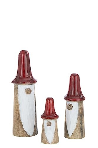 J-Line Set van 3 houten decoratieve kabouters en paddenstoelen in naturel en rood