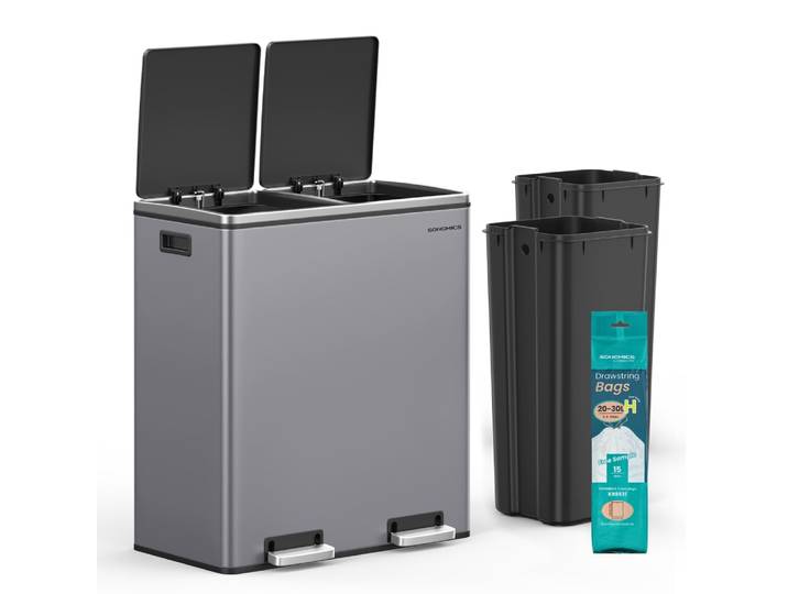 Poubelle de tri à double compartiment seaux 60 l gris et noir