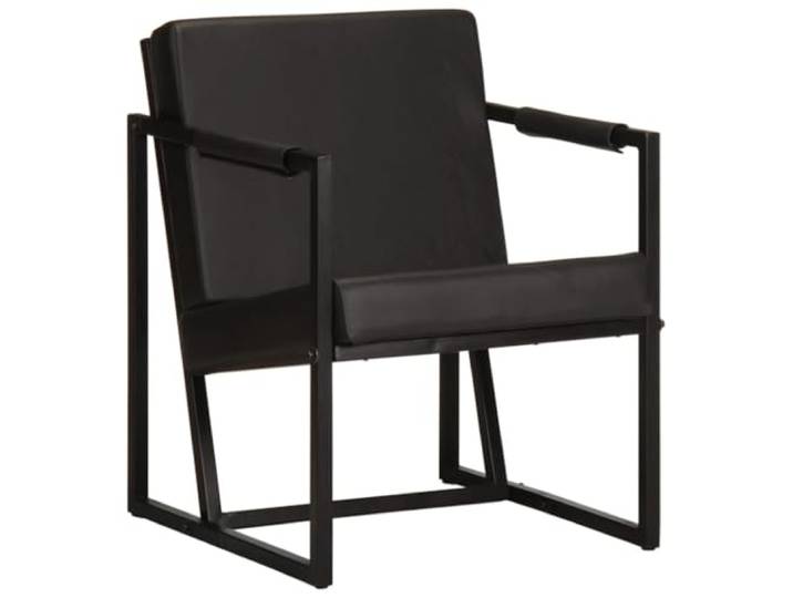 Heofavd Echtleder Sessel Schwarz Armlehnenstuhl Stahlgestell 55x62x75cm