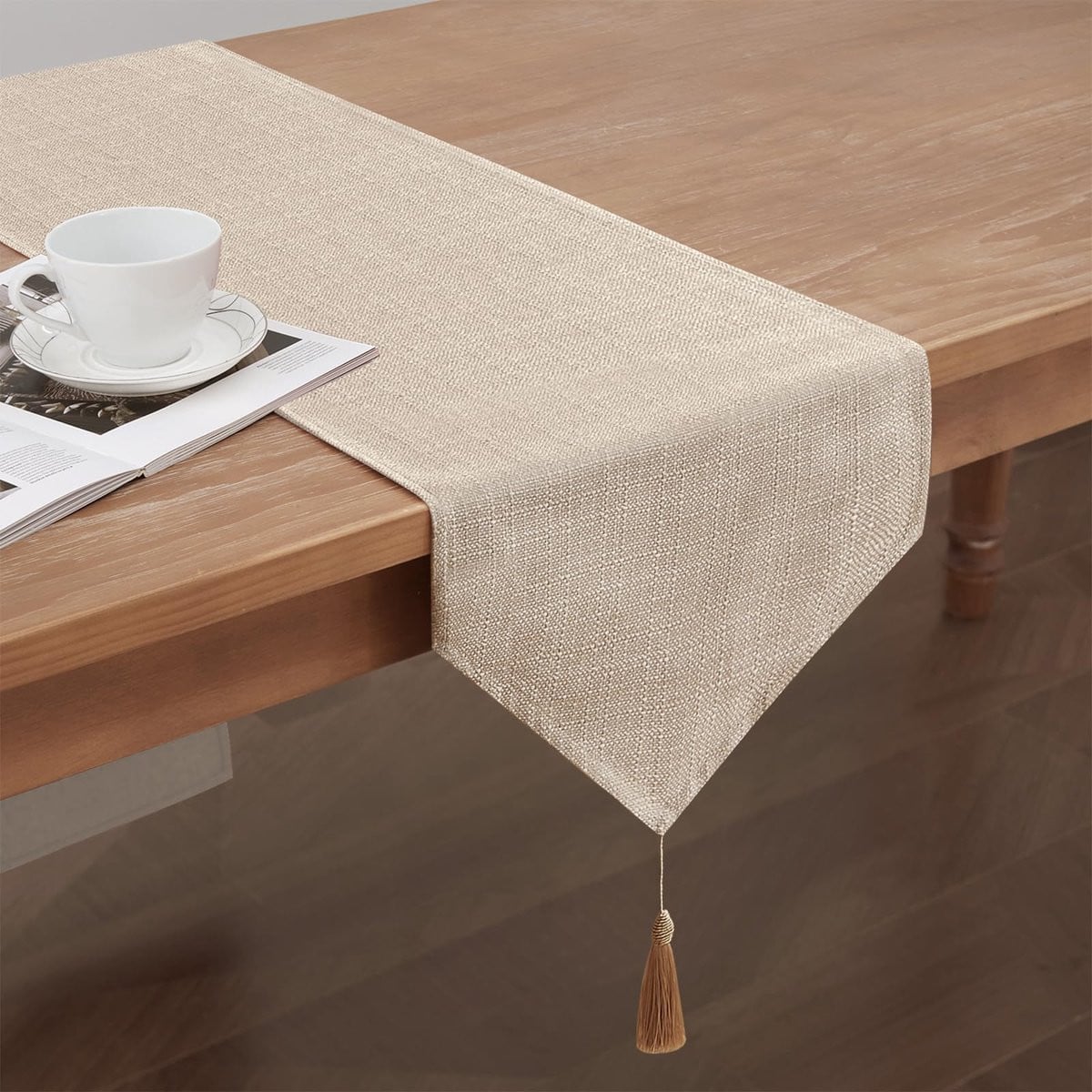 Linnen tafelloper beige 35 x 180 cm