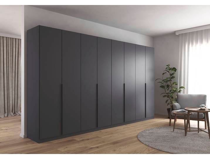 Drehtürenschrank, 360x229 cm, Holzwerkstoff, Graumetallic, Durchdachte Innenausstattung, Modern, Rauch