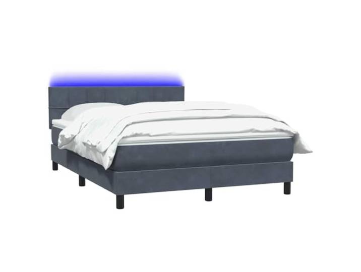 KTHLBRH Boxspringbett mit Matratze und LED, Dunkelgrau, 160 x 210 cm, Samt Verstellbares Kopfteil, waschbarer Matratzenschoner, personalisierbare LED-Lichter, unabhängige Unterstützung