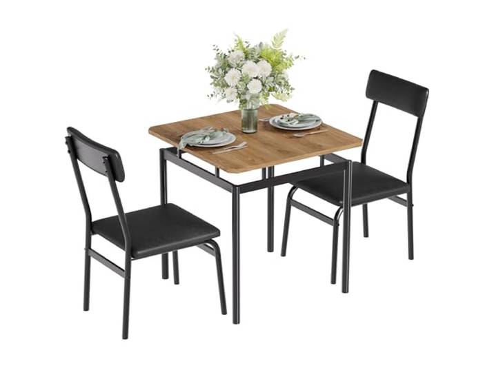 IDEALHOUSE Platzsparendes 3-teiliges Esszimmerset für 2 Personen Moderner Tisch mit 2 PU-gepolsterten Stühlen, robustes Metallgestell, ideal für Küche, Esszimmer & Apartment