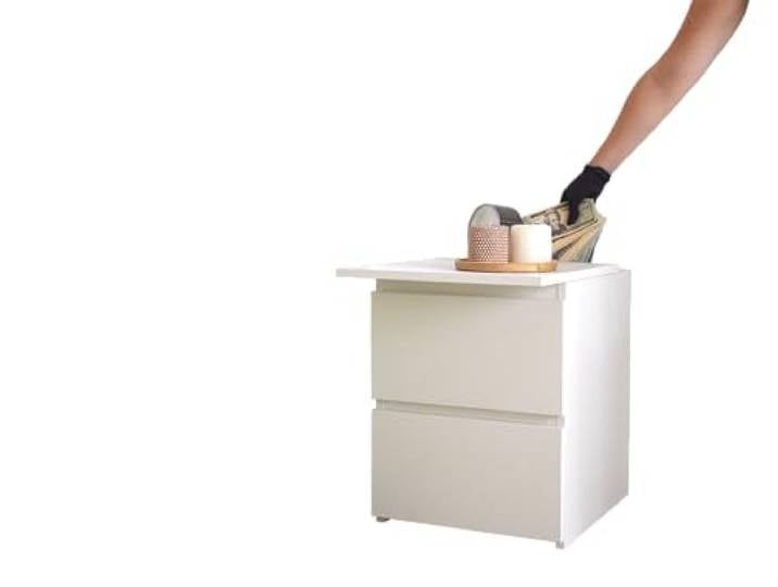 Weißer Nachttisch mit Geheimfach und RFID Schloss – versteckte Schublade, unsichtbarer Safe, Kommode mit Doppelboden, Versteckmöbel für Geld Schmuck Dokumente, diskrete Aufbewahrung, Beetle Print