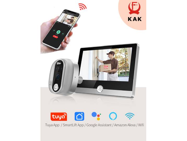 Caméra de sonnette de porte numérique Tuya avec interphone, judas vidéo, détecteur de mouvement PIR, WiFi, Google, Alexa Smart Life, 1080P