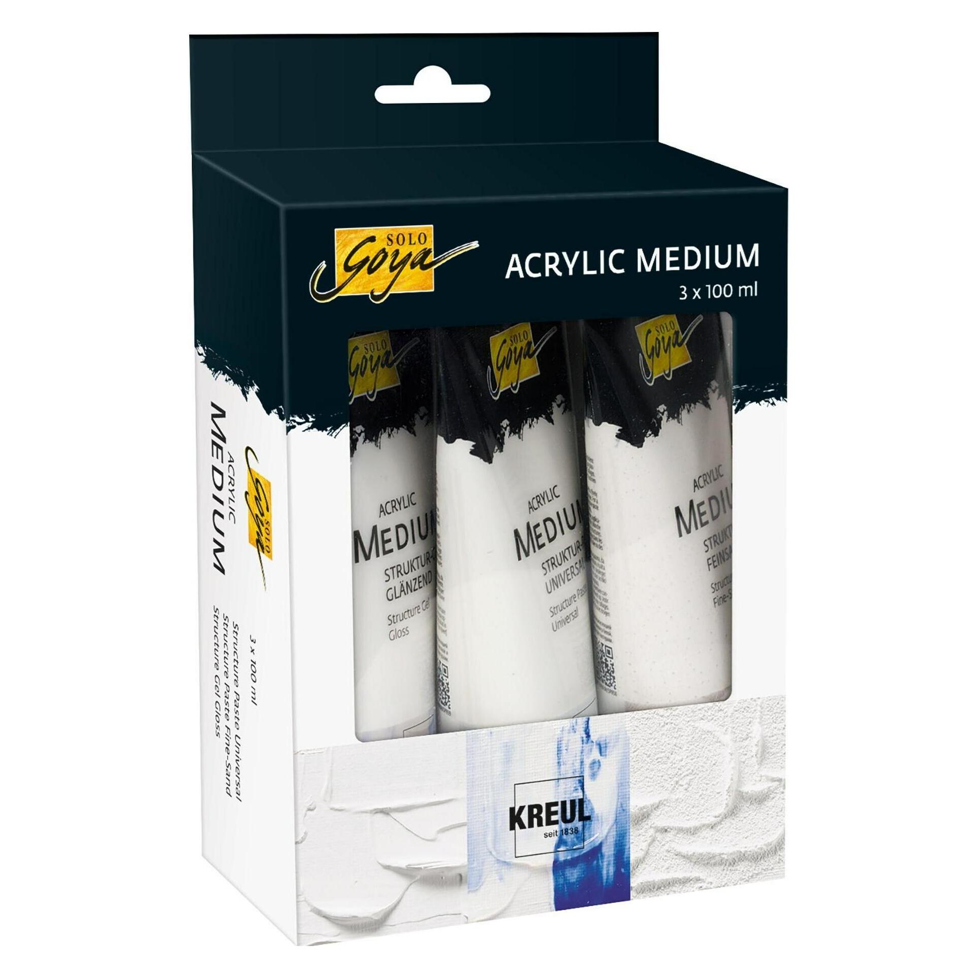 Kreul 85930 - Solo Goya Acrylic Medium Set, 3 x 100 ml Tube, Strukturpasten Universal und Feinsand u (85930)