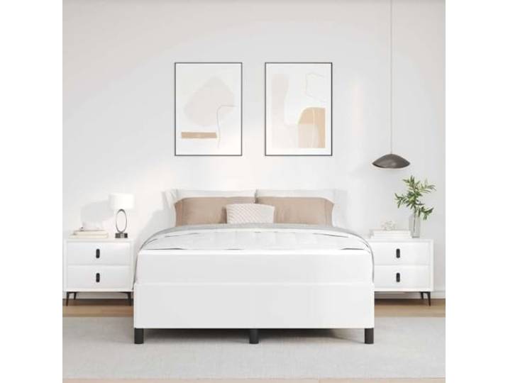 KTHLBRH Doppelbett 140 x 190 cm weiß Rechteckige Struktur, technisches Holz, atmungsaktiver Stoff, Matratze inklusive