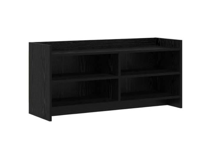 Foknhdi TV-Schrank 100x33x47 cm Schwarze Eiche Lowboard mit 4 Fächern Kompakter Medientisch mit 4 offenen Fächern für Receiver und Konsolen im Wohnzimmer oder Schlafzimmer. Pflegeleicht.