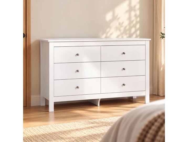HOMCOM Commode Moderne 6 Tiroirs 118x39,5x75,5cm Blanc