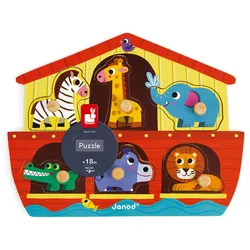 JANOD Holzpuzzle Arche Noah – Fördert Tierwissen u. Feinmotorik ab 18 Monaten