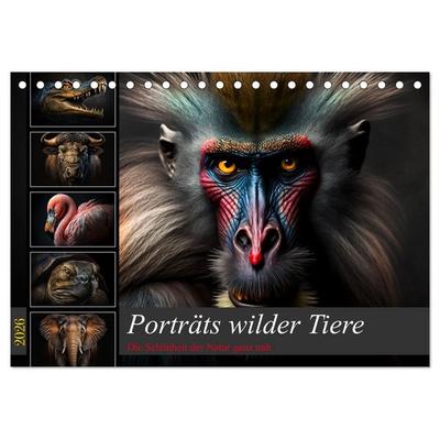 Porträts wilder Tiere (Tischkalender 2026 DIN A5 quer), CALVENDO Monatskalender