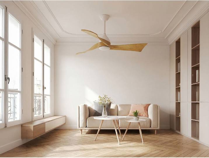 Deckenventilator mit Beleuchtung - B. 132 cm - Paulownia-Holz Naturfarben hell - ELVARA