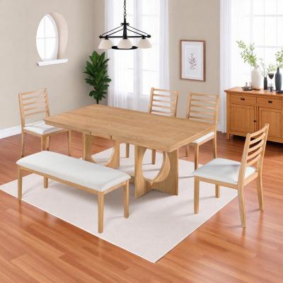 ZWYO HOSIMU 6-Piece Modern Dining Set with Extendable Wood Table, Removable Leaf, 4 Ladder Back Chairs and Upholstered Bench