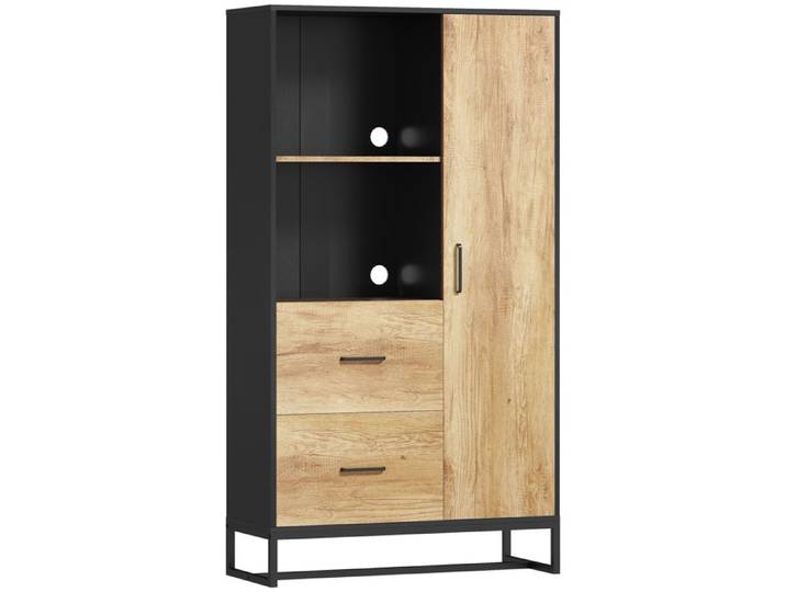 FSX Buffet de cuisine moderne avec 2 tiroirs 2 étagères et un placard 88x35x160 cm bois et noir