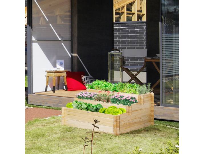 Outsunny Jardinière Bois 3 Niveaux 9 Compartiments Extérieur