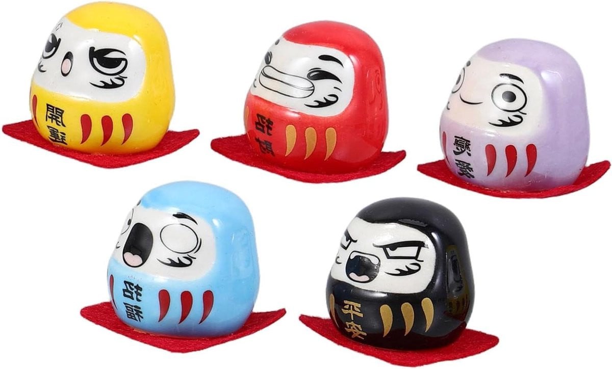 Set van 5 multicolor keramische Gelukskat beeldjes voor decoratie op tafel