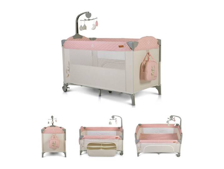 Cangaroo Baby-Reisebett Indiana, zwei Ebenen, Matratze, Wickeltasche, Räder, Polyester, Reißverschluss