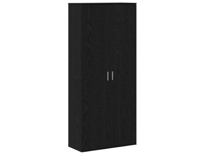 HKLGBVCR Anrichte 80 x 35 x 180 cm, Eiche, Schwarz Kompakte Aufbewahrung, Innenregale, Scharniertüren, glatte Oberfläche, für Wohnzimmer, Büro, Esszimmer