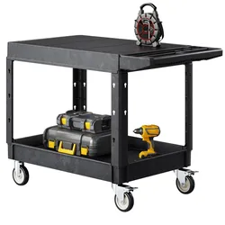 VEVOR Werkzeugwagen, 250 kg Tragkraft, Werkstattwagen, Mehrzweckwagen aus Kunststoff mit zwei Ablagen & 360°-Lenkrollen (2 mit Bremse), geeignet für Lager, Garage, Reinigung, 1180x650x865 mm