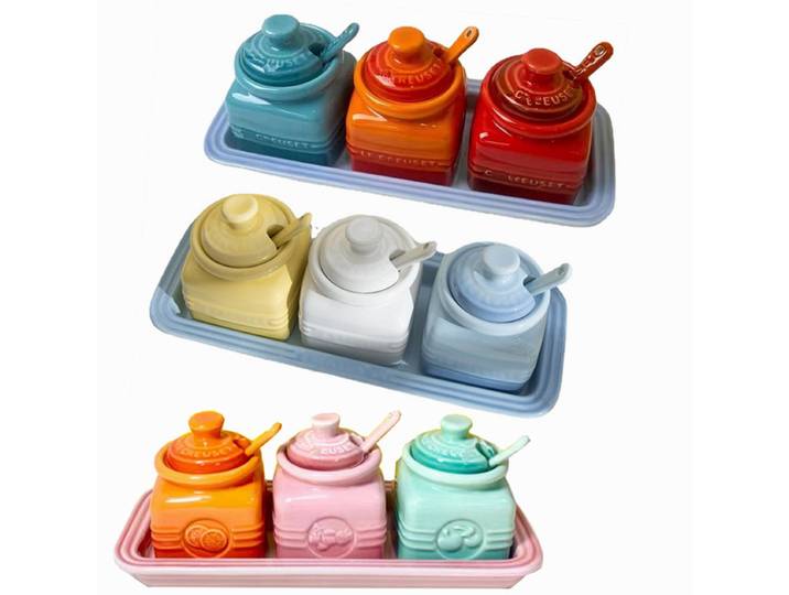 Ensemble de Récipients à Épices en Céramique pour Stocker le Sel et le Sucre, Bocal avec Couvercle et Cuillères, Accessoires de Cuisine, 3 Pièces