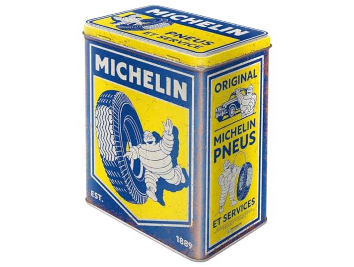 Nostalgic-Art Retro voorraadblik L, 3 l, Michelin – Vintage – Cadeau idee voor motor fans, grote doos van blik, vintage design