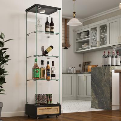 Kodotan sofa Glass Display Cabinet With Drawer,Cabinet With Led Lights,Tempered Glass Bookshelf, 1-Door Storage Case With 4 Shelves