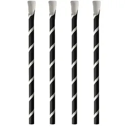 Papstar 100 Trinkhalme mit Löffel, Papier "pure" Ø 8 mm · 20 cm schwarz/weiss "Stripes"