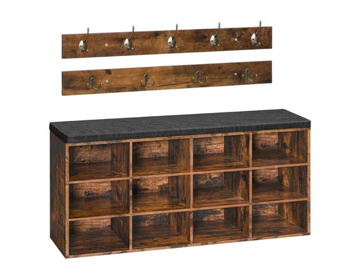 HOOBRO Banc à Chaussures Banc de Rangement avec 12 Compartiments Étagère à Chaussures Porte-Manteau 100 x 30 x 48 cm