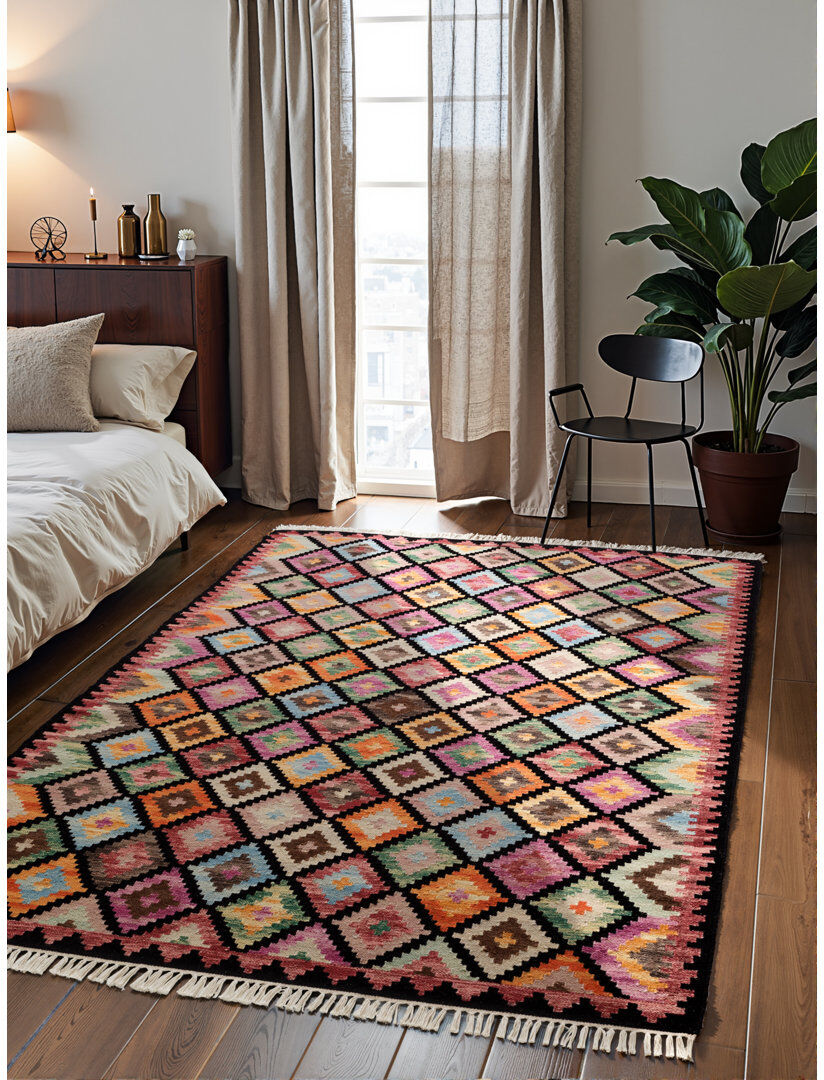 Zara Kilim Rug by Hanse Home - Natural Living Room Rug Wool Handwoven Afghan Kilim Living Room, Bedroom Black Rectangle 160 x 230 cm
