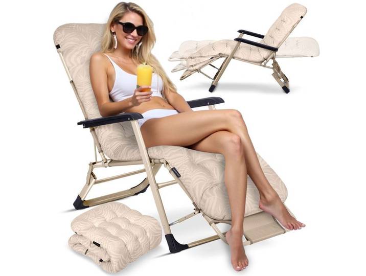 Chaise longue de jardin pliable - Sofotel - Coussin ChillWell - Beige - Réglable - Pliable - Résistant aux UV