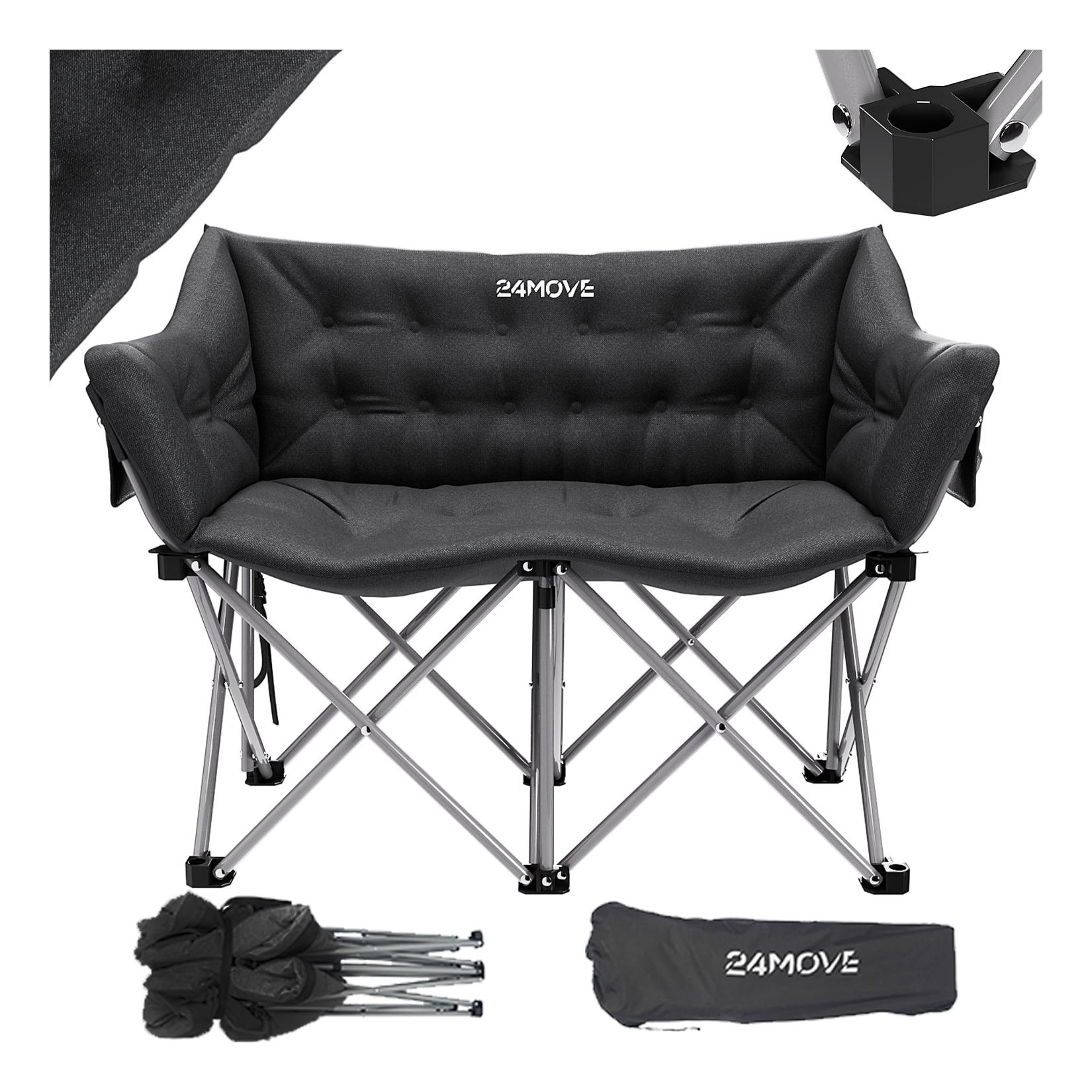 24MOVE® Campingsofa Faltstuhl mit Seitentasche Outdoor Klappstuhl, faltbar max. 300kg, schwarz