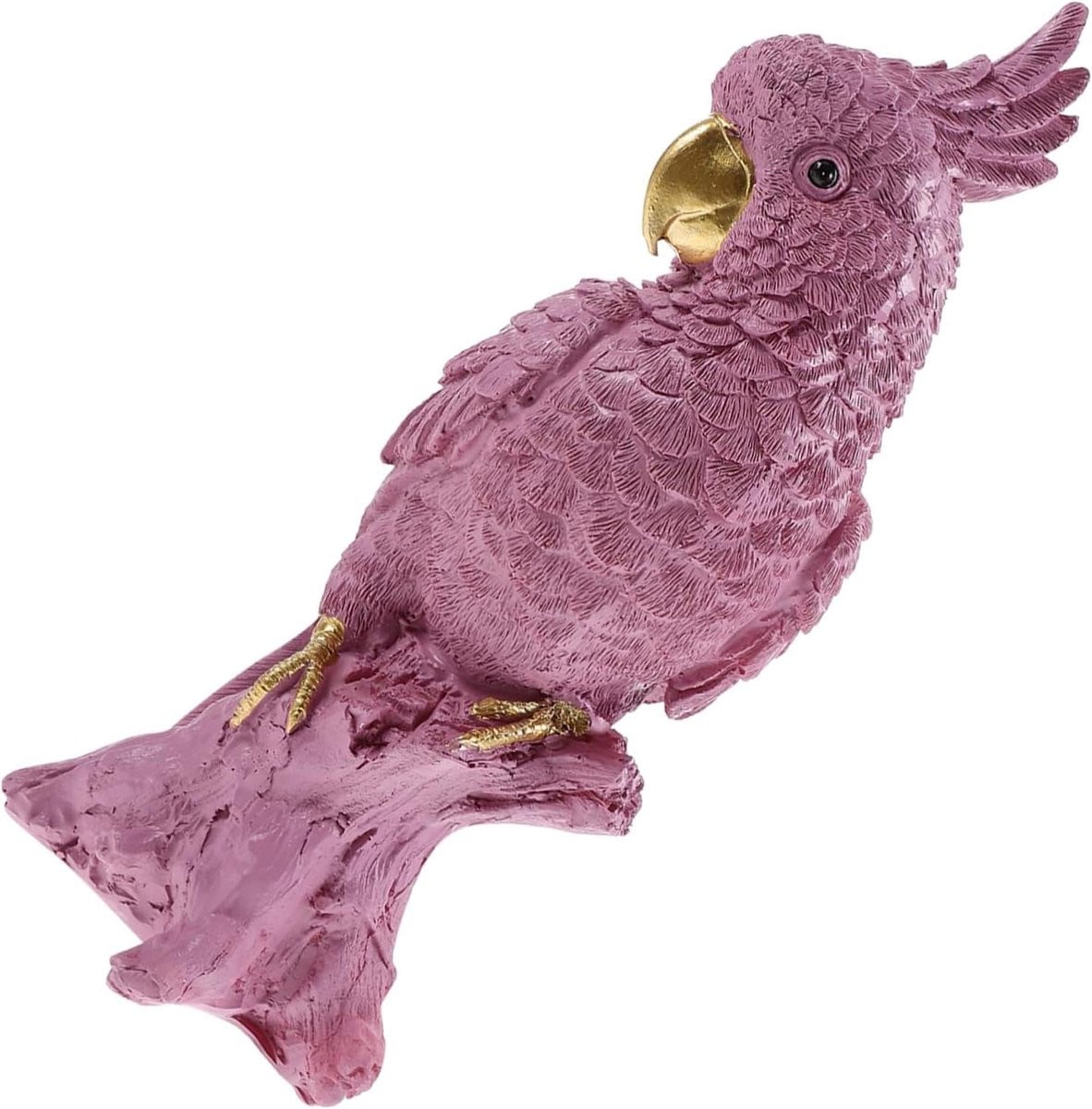 Roze Papegaai Beeldje - Levensecht Vogel Ornament voor Huisdecoratie - 25 x 12 cm