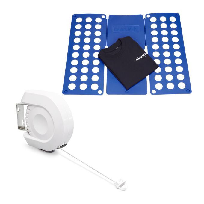 Relaxdays Huishoudset met uitschuifbare roldrooglijn en vouwplank, blauw