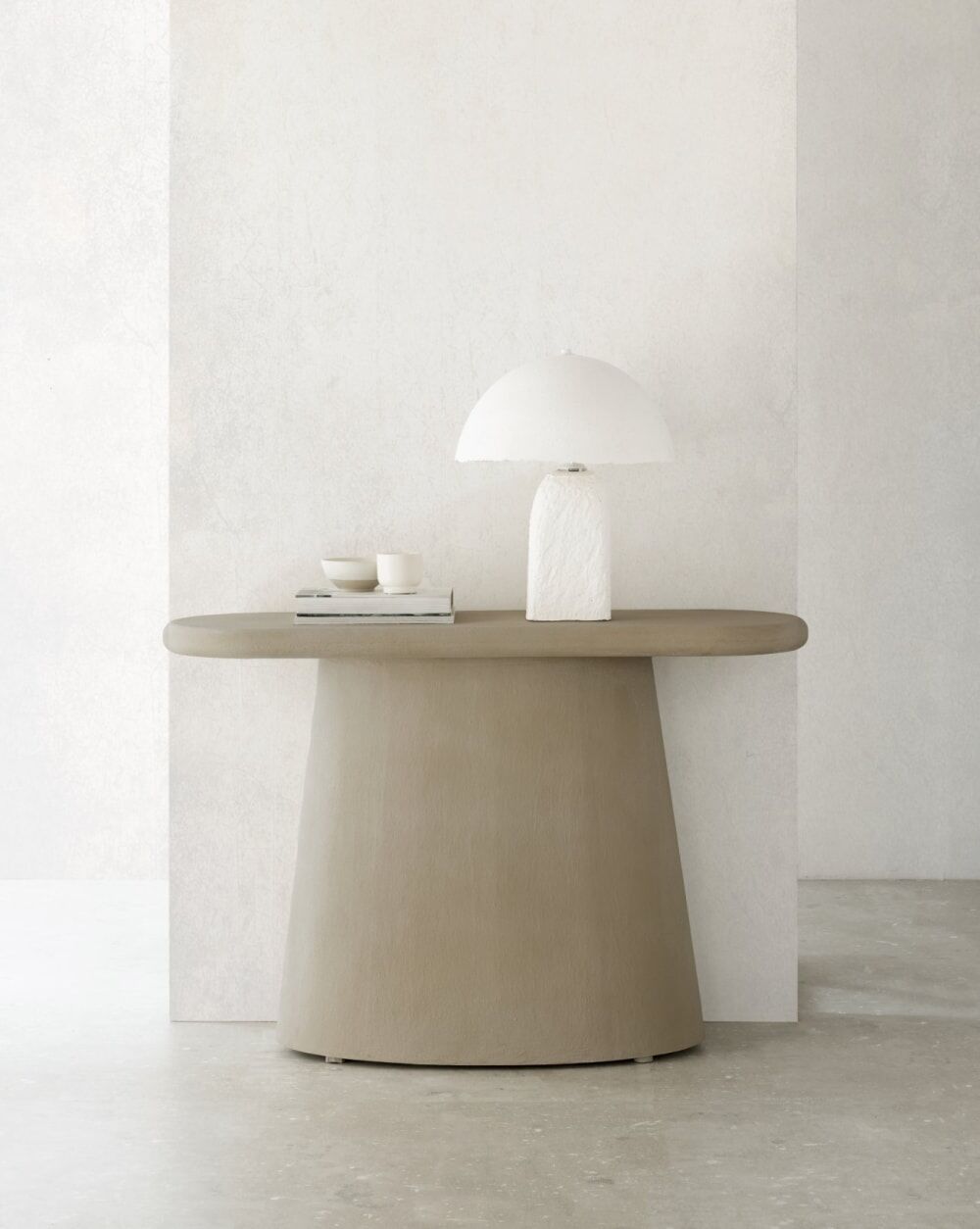 GEESE HOME Console ovale en polyrésine ciment sable Beige 120x80x38cm
