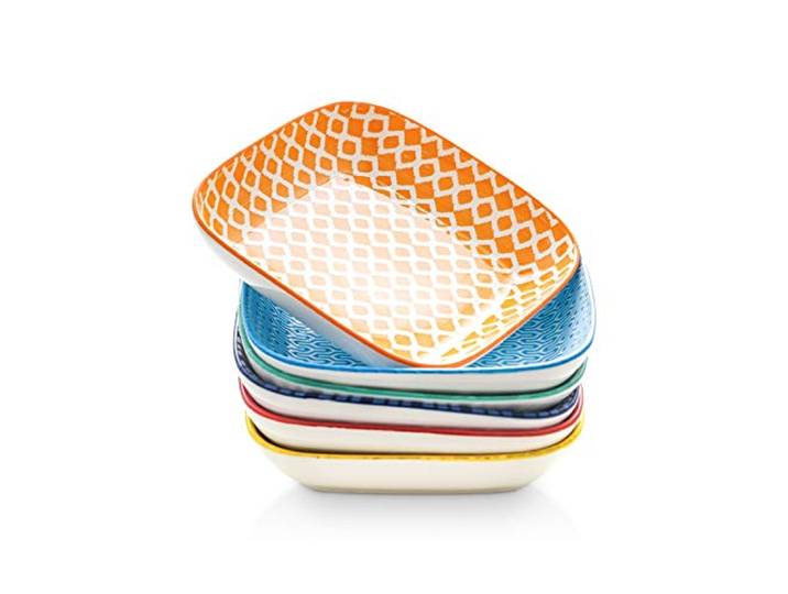 Selamica Porzellanteller, quadratisch, 20,3 cm, 6 Stück, verschiedene Farben