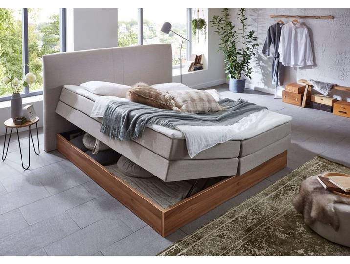 Home affaire Boxspringbett Blomen, mit Walnuss-Dekor, mit Bettkasten, verschiedene Härtegrade, mit Topper
