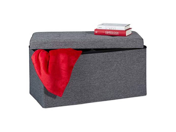 Relaxdays Banc\, avec Espace de Rangement\, Pliable\, rembourré\, avec séparation\, 84 L\, Banquette\, Gris foncé