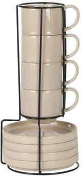Gibson Elite Sunrise Hills 9-Piece 6oz Stackable Stoneware Cup and Saucer Set with Metal Rack
