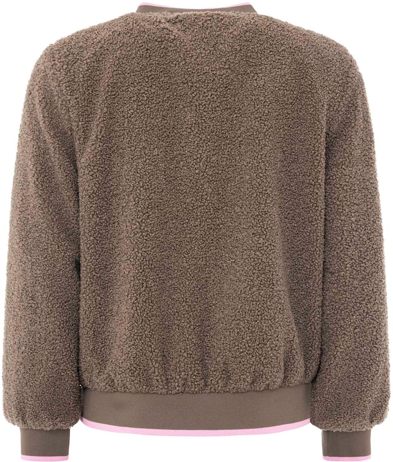 Bomberjacke ZWILLINGSHERZ "Smile Love", Damen, Gr. M, braun, Plüsch, Obermaterial: 100% Polyester, kontrastfarbene Details, unifarben, hüftbedeckend, ohne Ausschnitt, angesetztes Bündchen, Jacken Bomberjacke, seitliche Taschen, Knopfleiste, Kontrastbündch