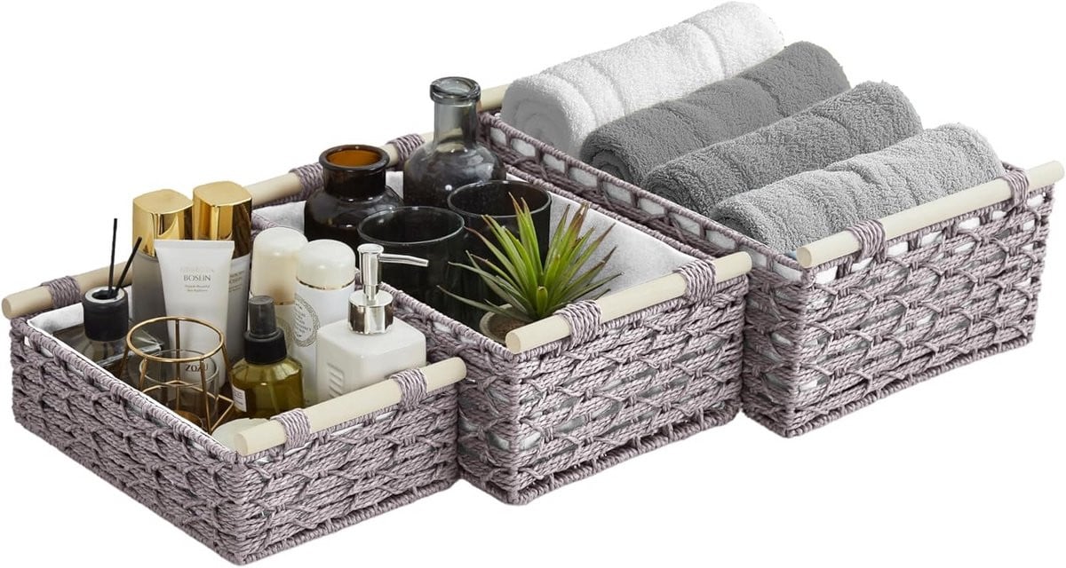 Set van 3 Geweven Opbergmanden met Open Weave - Macramé Textiel Manden voor Boho Decoratie
