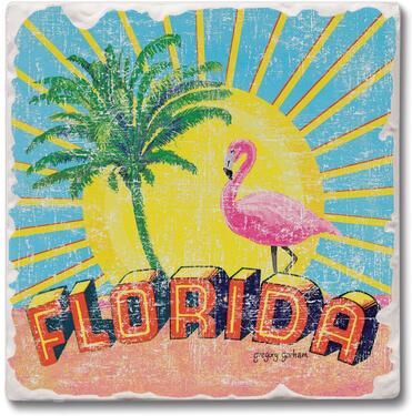 Counterart Absorbent Stone Coasters - Florida Retro - Set of 4 - 4x4x1.198