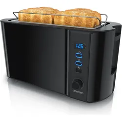 Arendo Toaster Langschlitz Edelstahl 4 Scheiben, Brötchenaufsatz, Display mit Restzeitanzeige, Doppelwand, Toaster, Schwarz