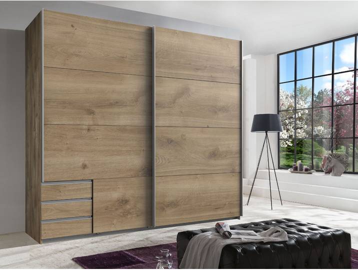 Schwebetürenschrank WIMEX Seattle , braun (plankeneiche, nachbildung), B:225cm H:208cm T:64cm, Schränke, Schwebetürenschrank, mit Schubkästen