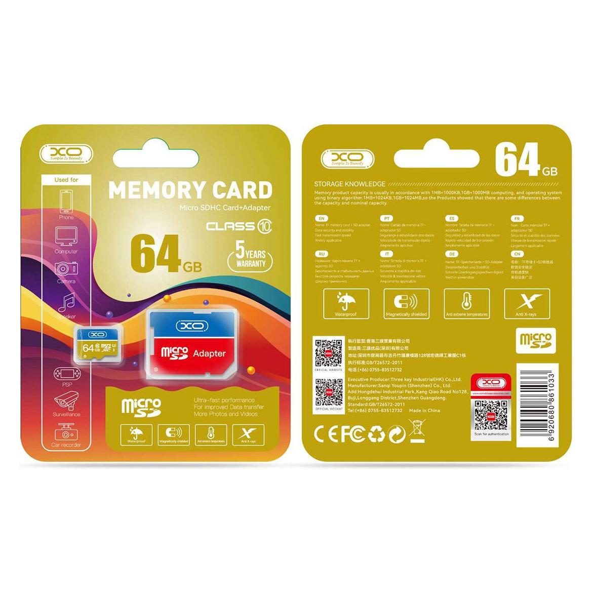 xO memory card 64GB microSDHC cl. 10 + adapter (64 GB, microSDHC, UHS-I) (56599634)