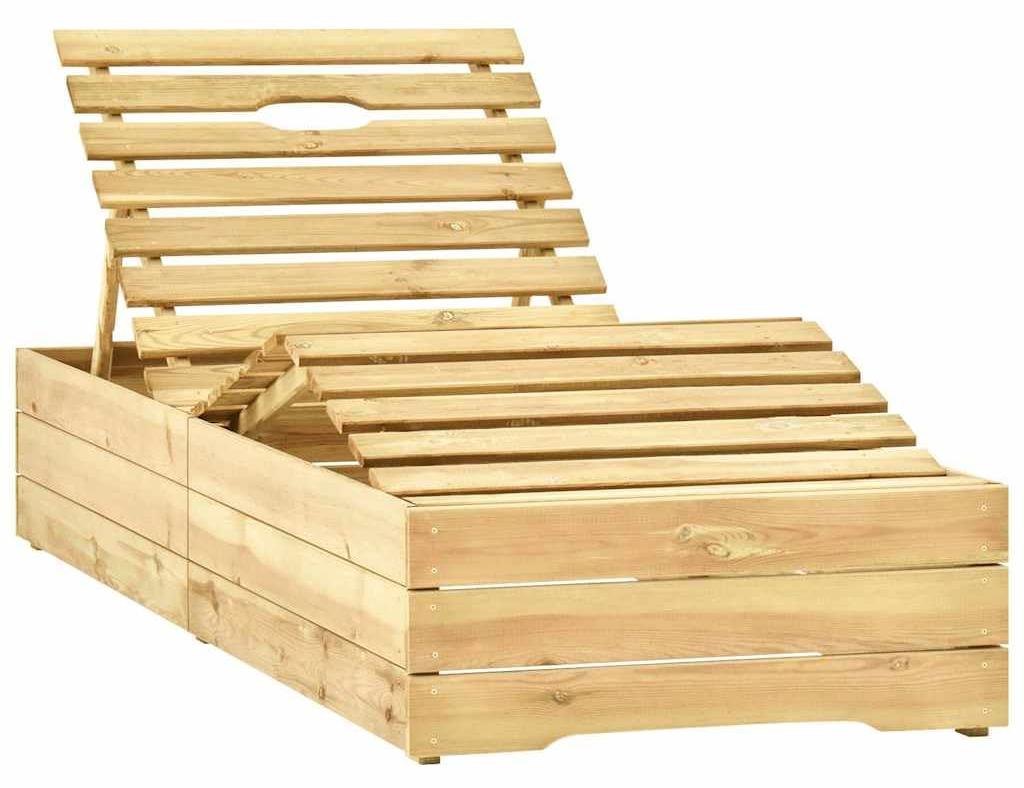 Liegestuhl, verstellbar - Imprägnierte Kiefernholz, beige - Mit Tischchen und Kissen