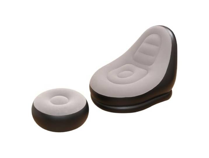 Aufblasbares Sofa, PVC-beflockter Lazy Chair mit Fußhocker Aufblasbares Sofa, PVC, Beflockung, Sessel, Fußhocker(Grey)