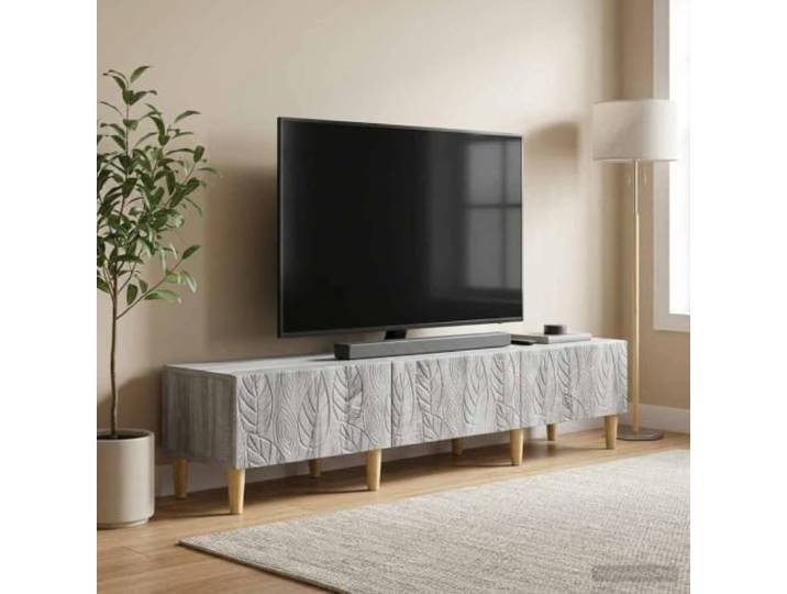 TV-Schrank 147 x 34,5 x 30 cm Grau Sonoma Holzwerkstoff mit Schubladen Vintage-Design, rechteckige Form, stabile Holzwerkstoffkonstruktion, flexible Aufstellung, einfache Reinigung