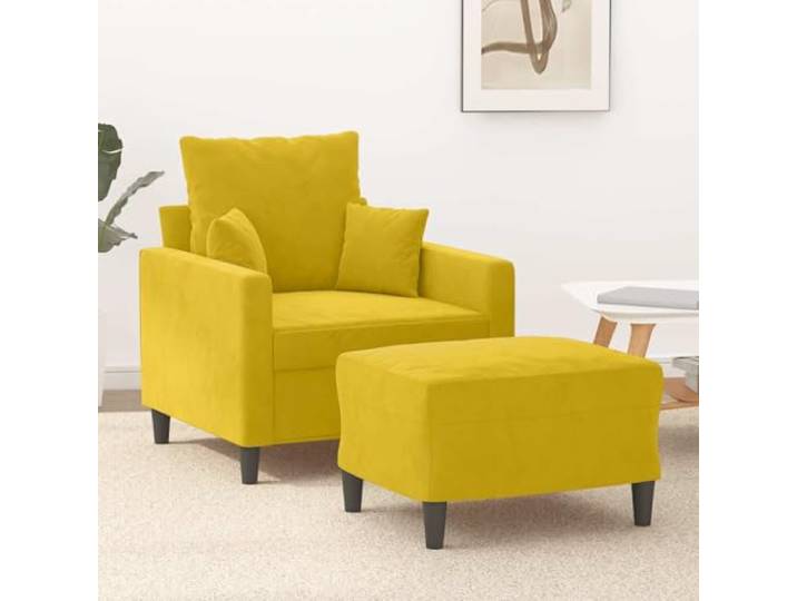 HEFZGDB Sessel mit Hocker Gelb 60 cm Samt strapazierfähig Robustes Gestell bequemes Sitzerlebnis vielseitiger Fußhocker modernes Design für Wohnzimmer Entspannung Lesen Fernsehen